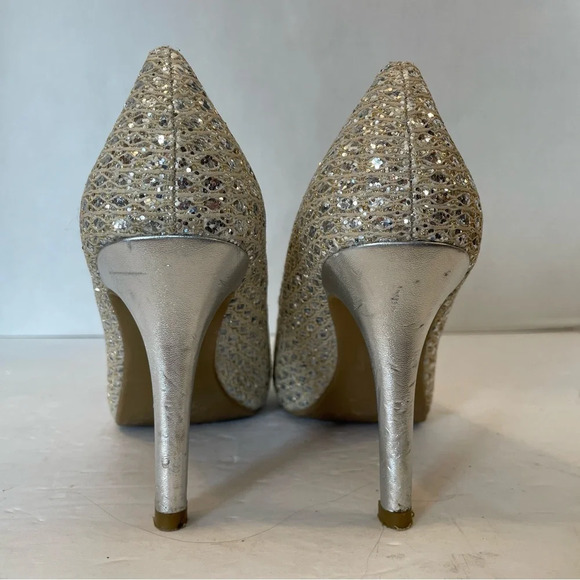 Coach Silver Glitter Peep Toe Stilettos Heels Shoes Size 8 1/2 M - Picture 8 of 12